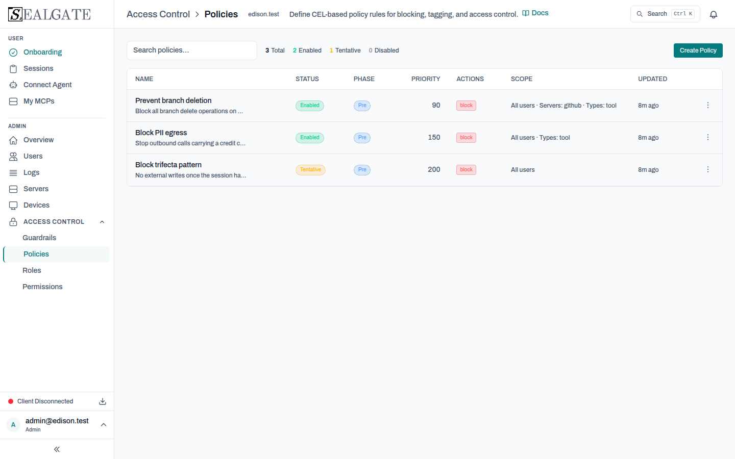 Policies page